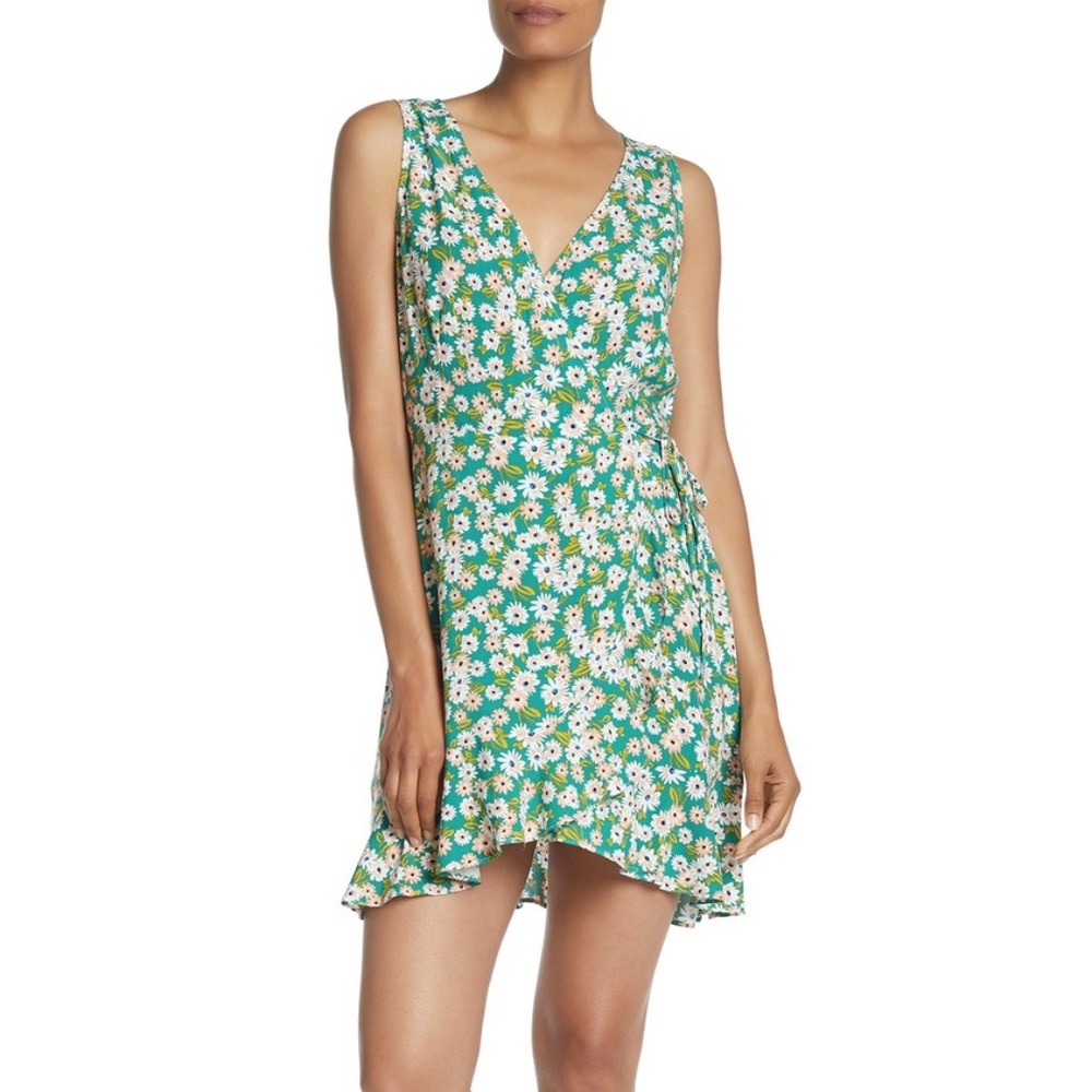 Lush Floral Sleeveless Wrap Dress